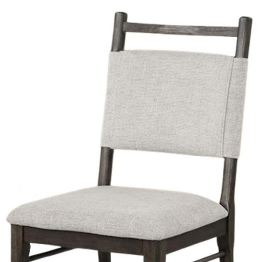 Oline Side Dining Chair Set of 2, Dark Walnut Brown Wood, Light Gray Fabric - BM339376