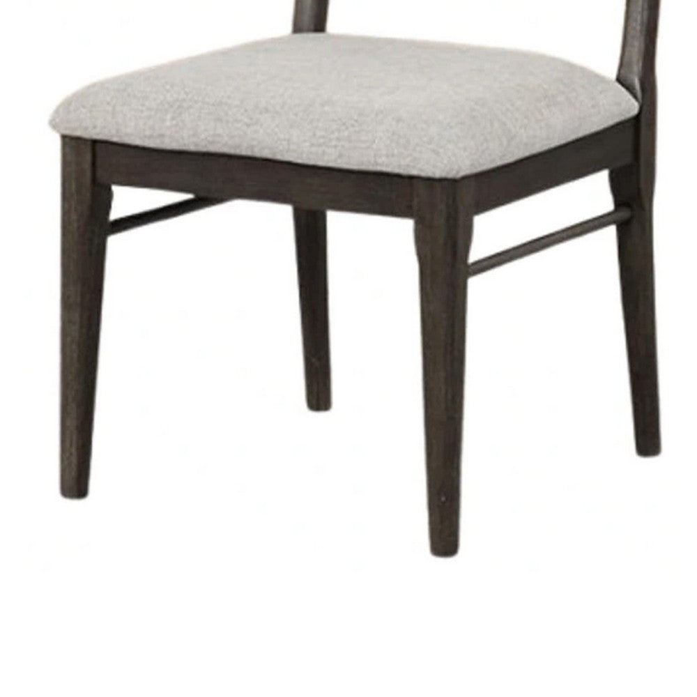 Oline Side Dining Chair Set of 2, Dark Walnut Brown Wood, Light Gray Fabric - BM339376