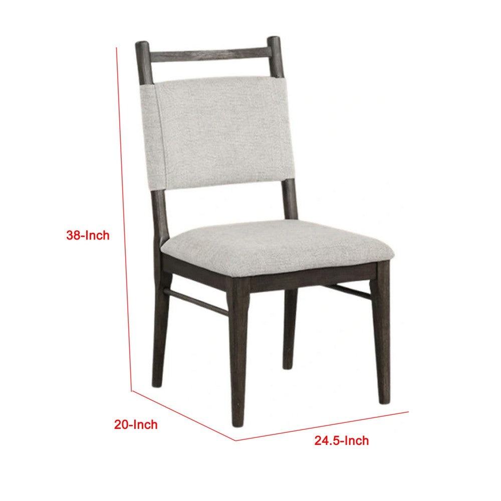 Oline Side Dining Chair Set of 2, Dark Walnut Brown Wood, Light Gray Fabric - BM339376