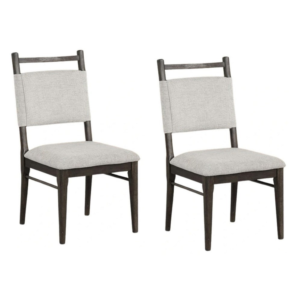 Oline Side Dining Chair Set of 2, Dark Walnut Brown Wood, Light Gray Fabric - BM339376