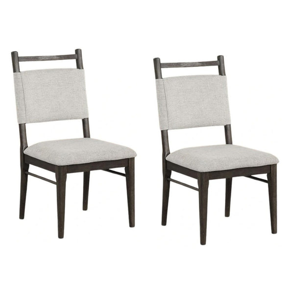 Oline Side Dining Chair Set of 2, Dark Walnut Brown Wood, Light Gray Fabric - BM339376