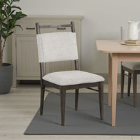 Oline Side Dining Chair Set of 2, Dark Walnut Brown Wood, Light Gray Fabric - BM339376