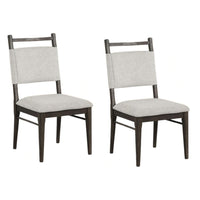 Oline Side Dining Chair Set of 2, Dark Walnut Brown Wood, Light Gray Fabric - BM339376