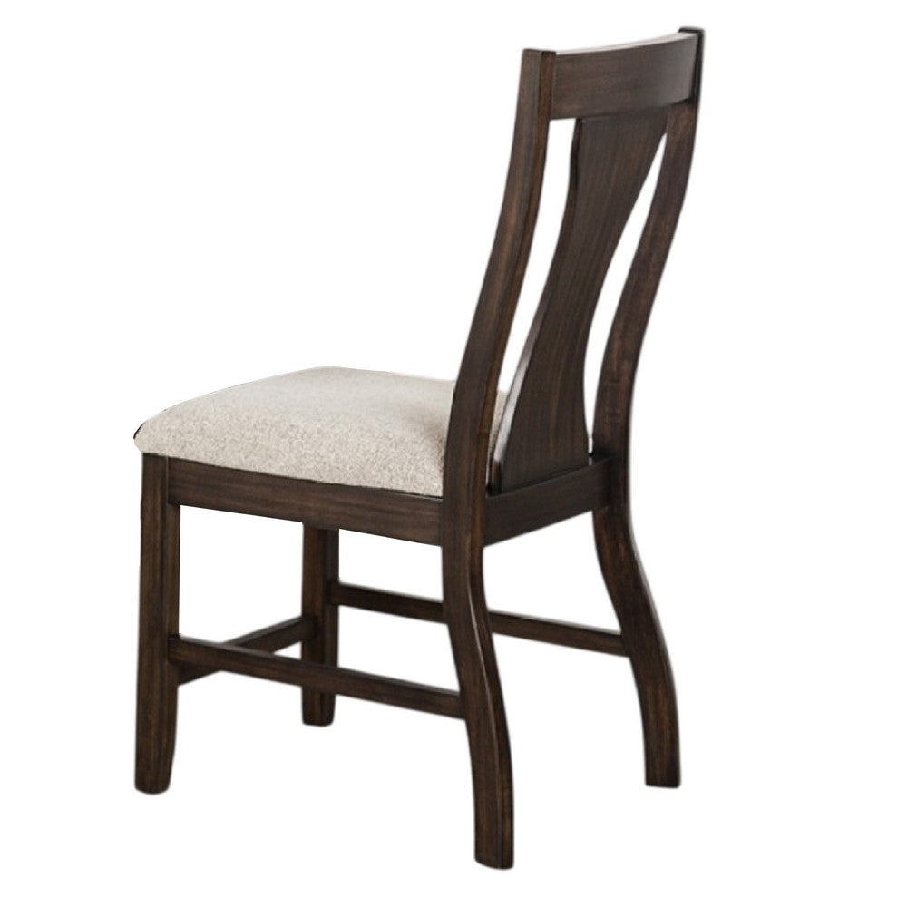 Hols Side Dining Chair Set of 2, Espresso Brown Wood Slatted Back, White Fabric - BM339381