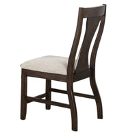 Hols Side Dining Chair Set of 2, Espresso Brown Wood Slatted Back, White Fabric - BM339381
