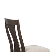 Hols Side Dining Chair Set of 2, Espresso Brown Wood Slatted Back, White Fabric - BM339381
