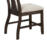 Hols Side Dining Chair Set of 2, Espresso Brown Wood Slatted Back, White Fabric - BM339381