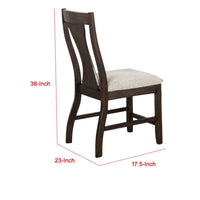 Hols Side Dining Chair Set of 2, Espresso Brown Wood Slatted Back, White Fabric - BM339381