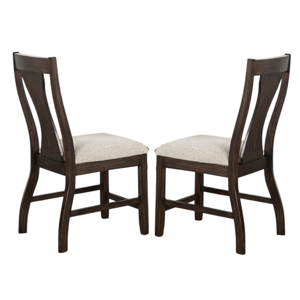 Hols Side Dining Chair Set of 2, Espresso Brown Wood Slatted Back, White Fabric - BM339381
