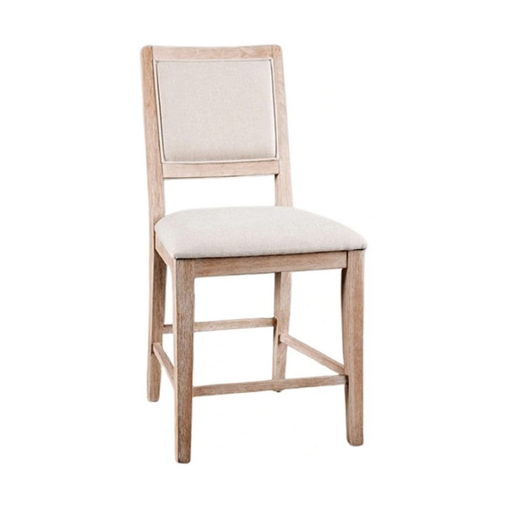 Ellon Counter Chair Set of 2, Distressed Natural Brown Wood, Cream Fabric - BM339383
