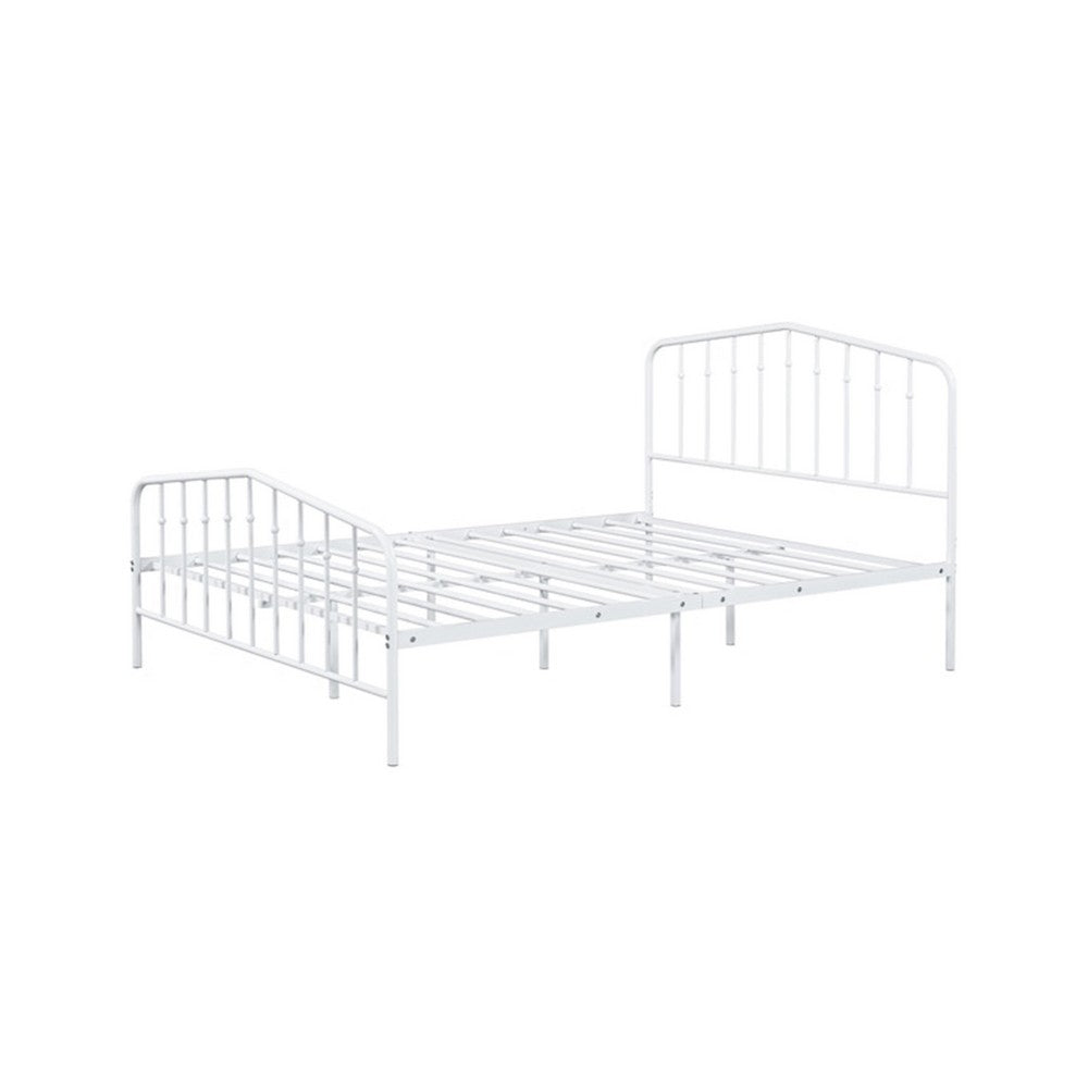 Nix Full Size Bed, Classic Spindle Headboard and Footboard, White Metal - BM339384