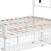 Nix Queen Size Bed w Underbed Storage, Slatted White Metal Headboard - BM339385