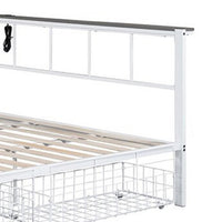 Nix Queen Size Bed w Underbed Storage, Slatted White Metal Headboard - BM339385