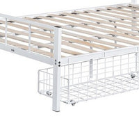 Nix Queen Size Bed w Underbed Storage, Slatted White Metal Headboard - BM339385