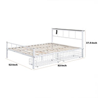 Nix Queen Size Bed w Underbed Storage, Slatted White Metal Headboard - BM339385