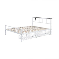 Nix Queen Size Bed w Underbed Storage, Slatted White Metal Headboard - BM339385