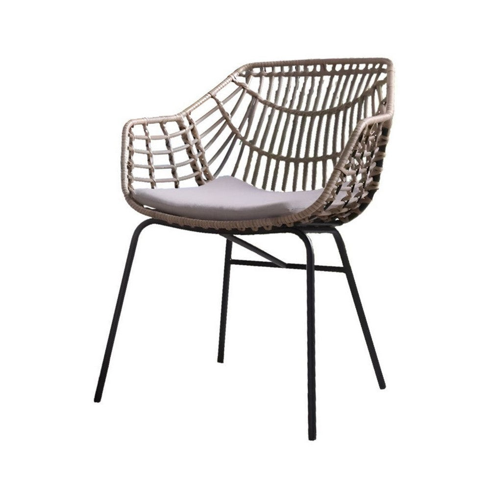 Niya Outdoor Patio Chair Set of 4, Natural Brown Rattan, Black Steel - BM339386