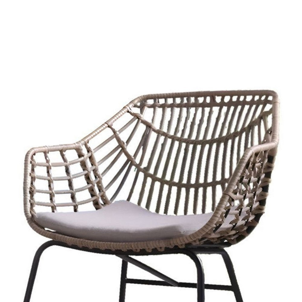 Niya Outdoor Patio Chair Set of 4, Natural Brown Rattan, Black Steel - BM339386