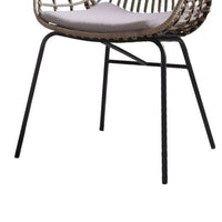 Niya Outdoor Patio Chair Set of 4, Natural Brown Rattan, Black Steel - BM339386