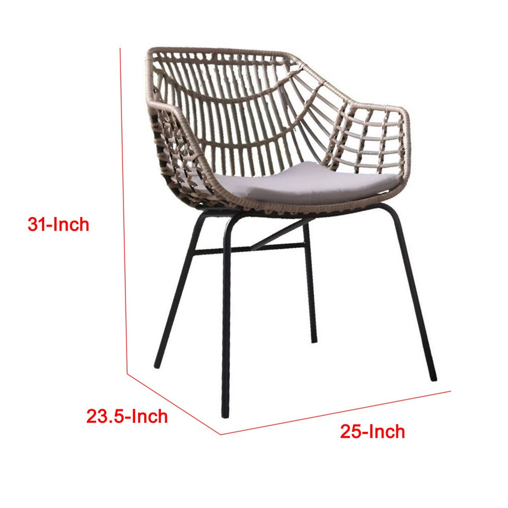 Niya Outdoor Patio Chair Set of 4, Natural Brown Rattan, Black Steel - BM339386