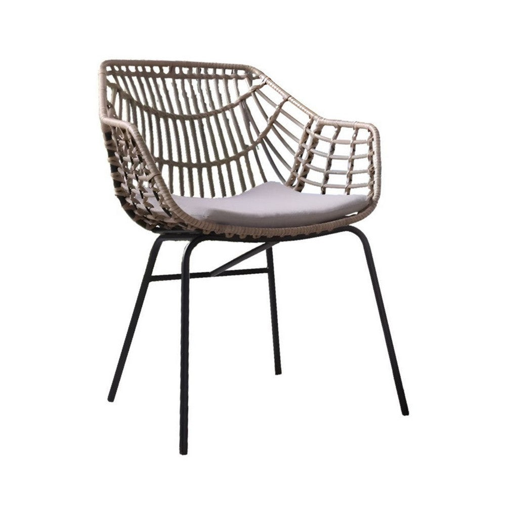 Niya Outdoor Patio Chair Set of 4, Natural Brown Rattan, Black Steel - BM339386