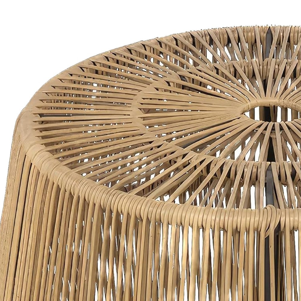 Zyan Outdoor Coffee Table, 22 Inch Natural Brown Rattan Wicker, Steel Frame - BM339387