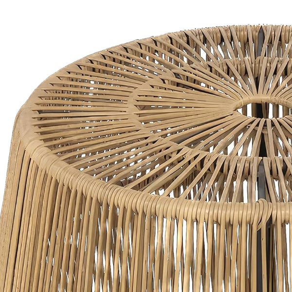 Zyan Outdoor Coffee Table, 22 Inch Natural Brown Rattan Wicker, Steel Frame - BM339387