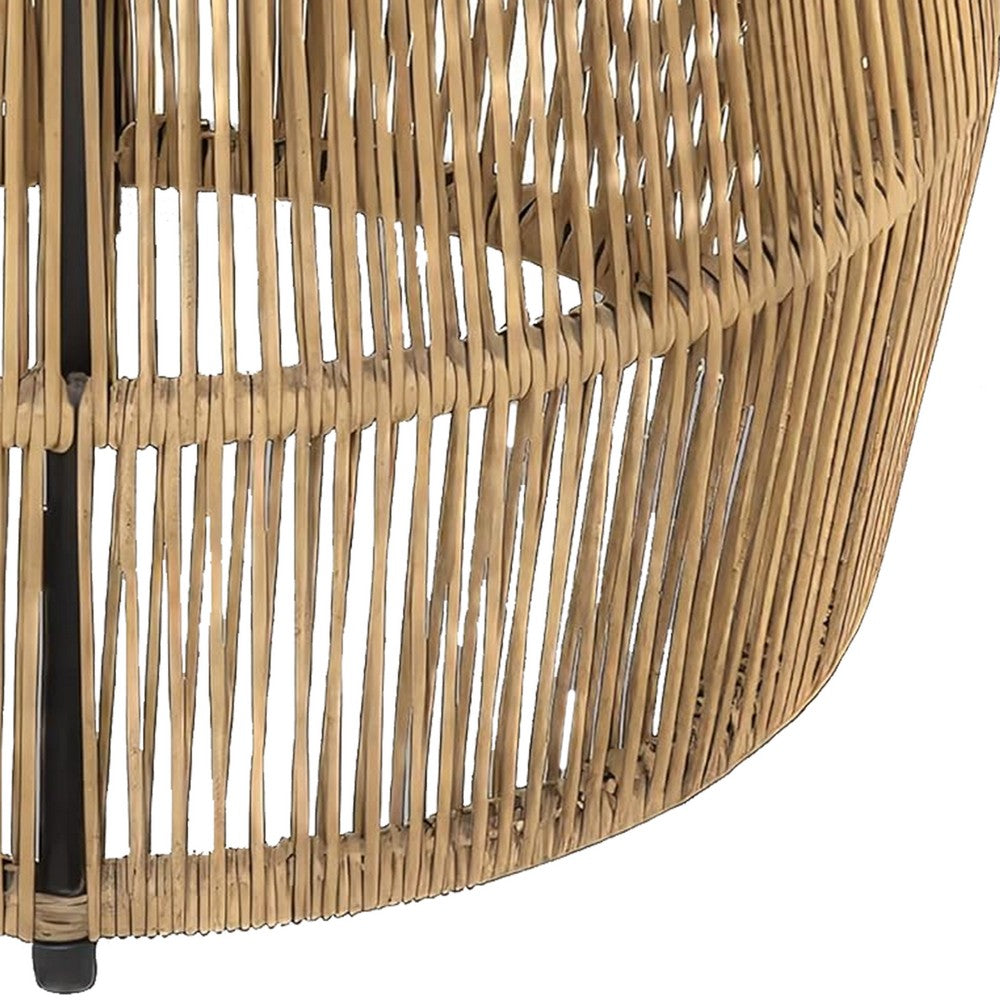 Zyan Outdoor Coffee Table, 22 Inch Natural Brown Rattan Wicker, Steel Frame - BM339387