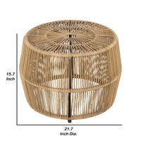 Zyan Outdoor Coffee Table, 22 Inch Natural Brown Rattan Wicker, Steel Frame - BM339387