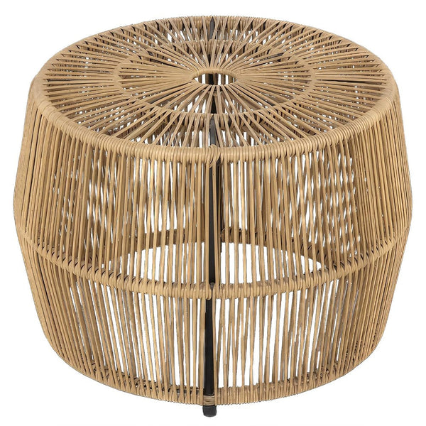 Zyan Outdoor Coffee Table, 22 Inch Natural Brown Rattan Wicker, Steel Frame - BM339387