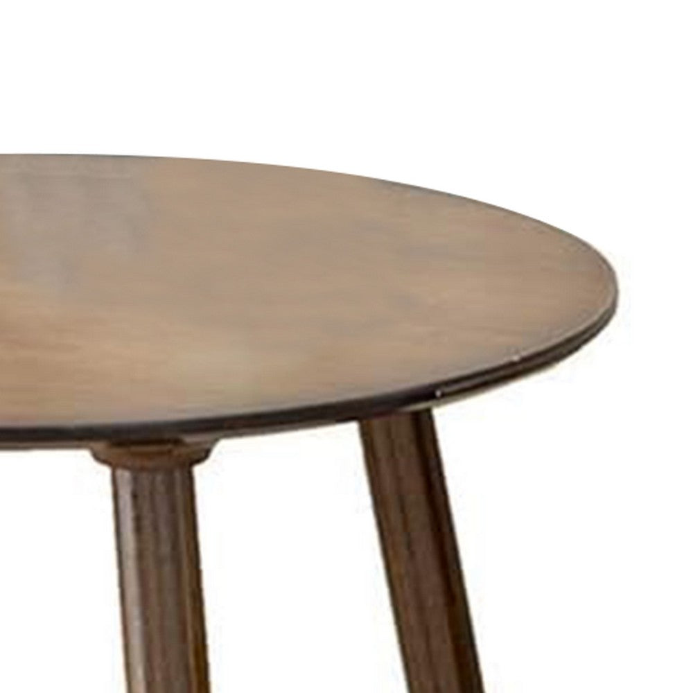 Ary Side End Table, 24 Inch Round Walnut Brown Wood Top, Angled Legs - BM339388
