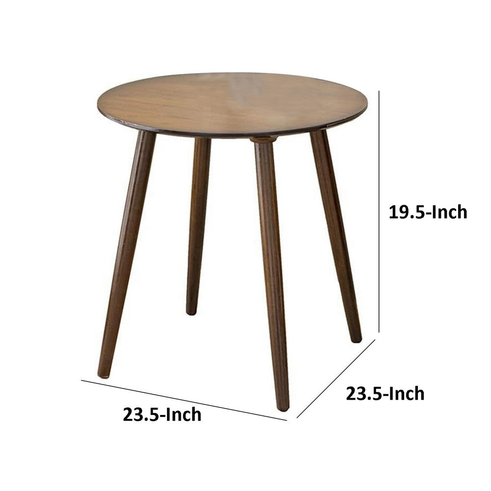 Ary Side End Table, 24 Inch Round Walnut Brown Wood Top, Angled Legs - BM339388