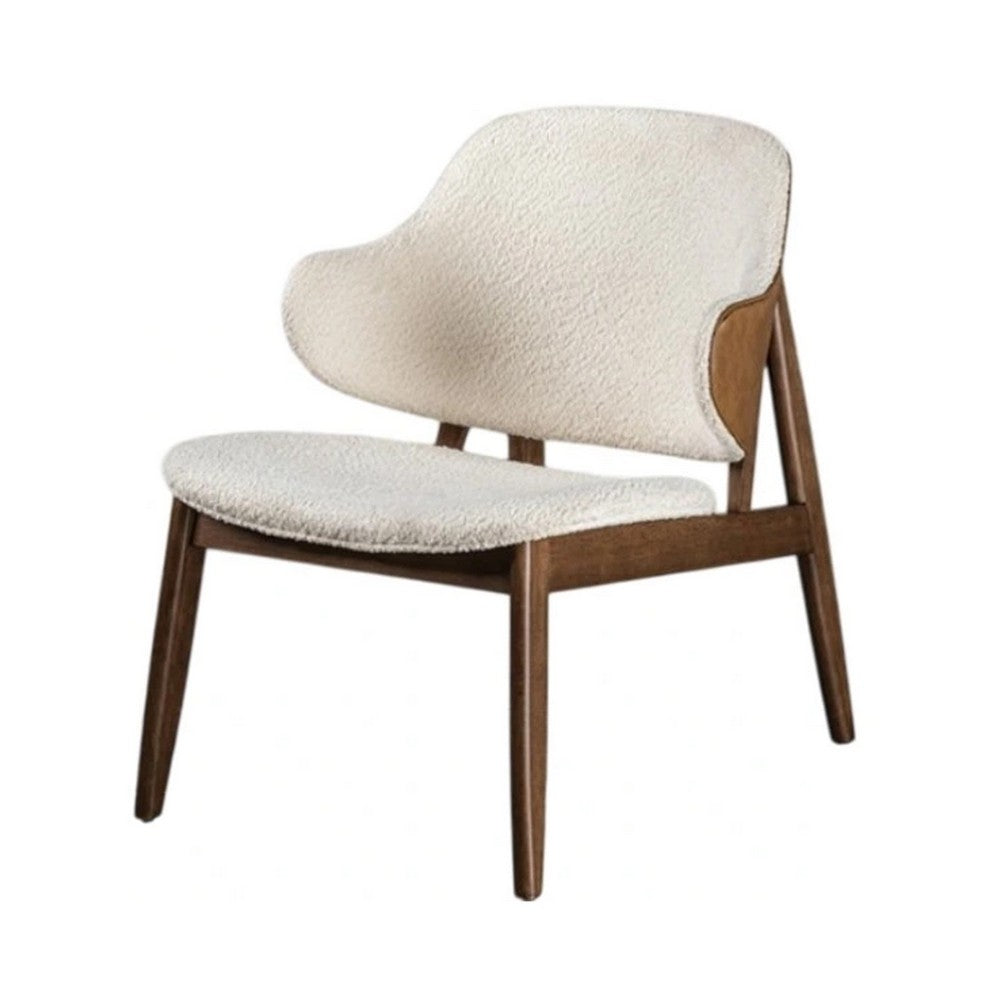 Biny Accent Chair, Winged Back Beige Boucle Fabric, Walnut Brown Wood - BM339389