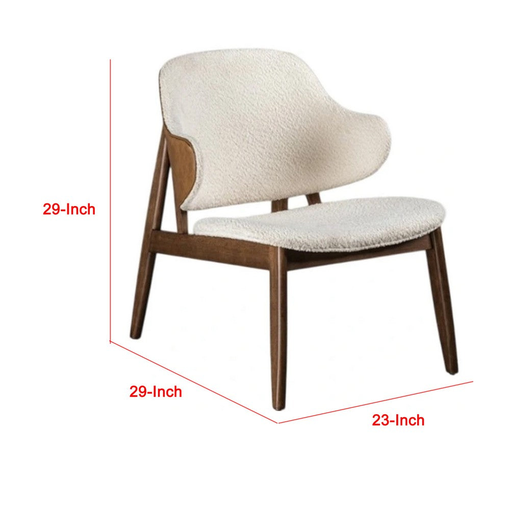 Biny Accent Chair, Winged Back Beige Boucle Fabric, Walnut Brown Wood - BM339389