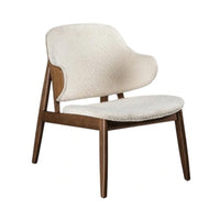 Biny Accent Chair, Winged Back Beige Boucle Fabric, Walnut Brown Wood - BM339389