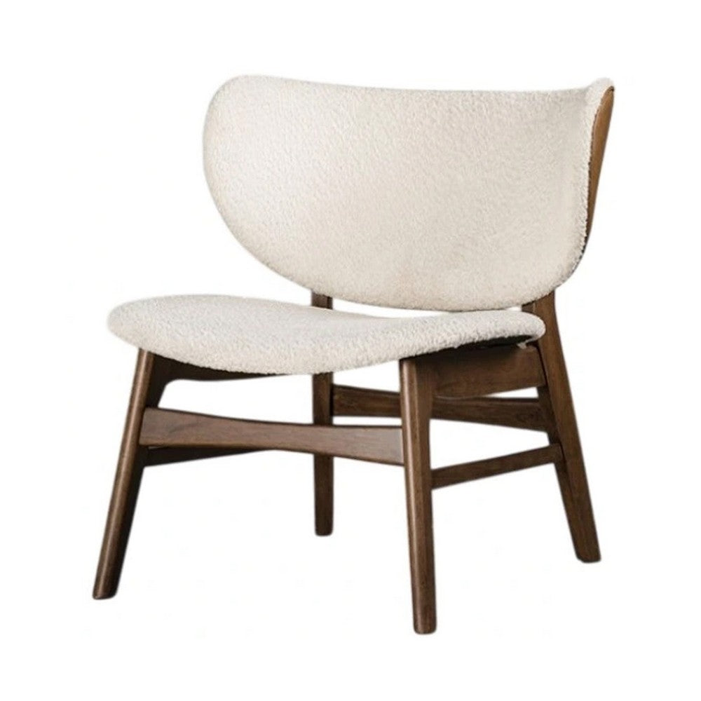 Sepy Accent Chair, Winged Back Beige Boucle Fabric, Walnut Brown Wood - BM339390