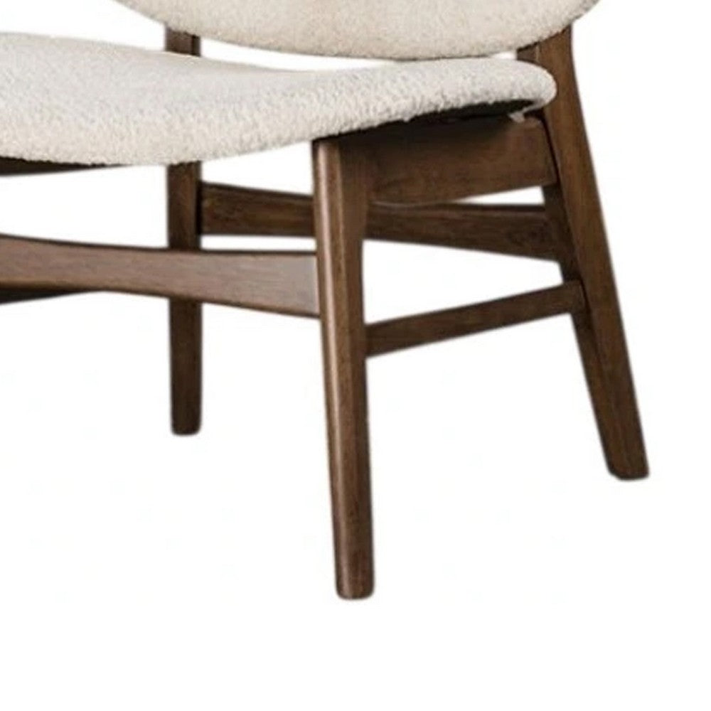 Sepy Accent Chair, Winged Back Beige Boucle Fabric, Walnut Brown Wood - BM339390