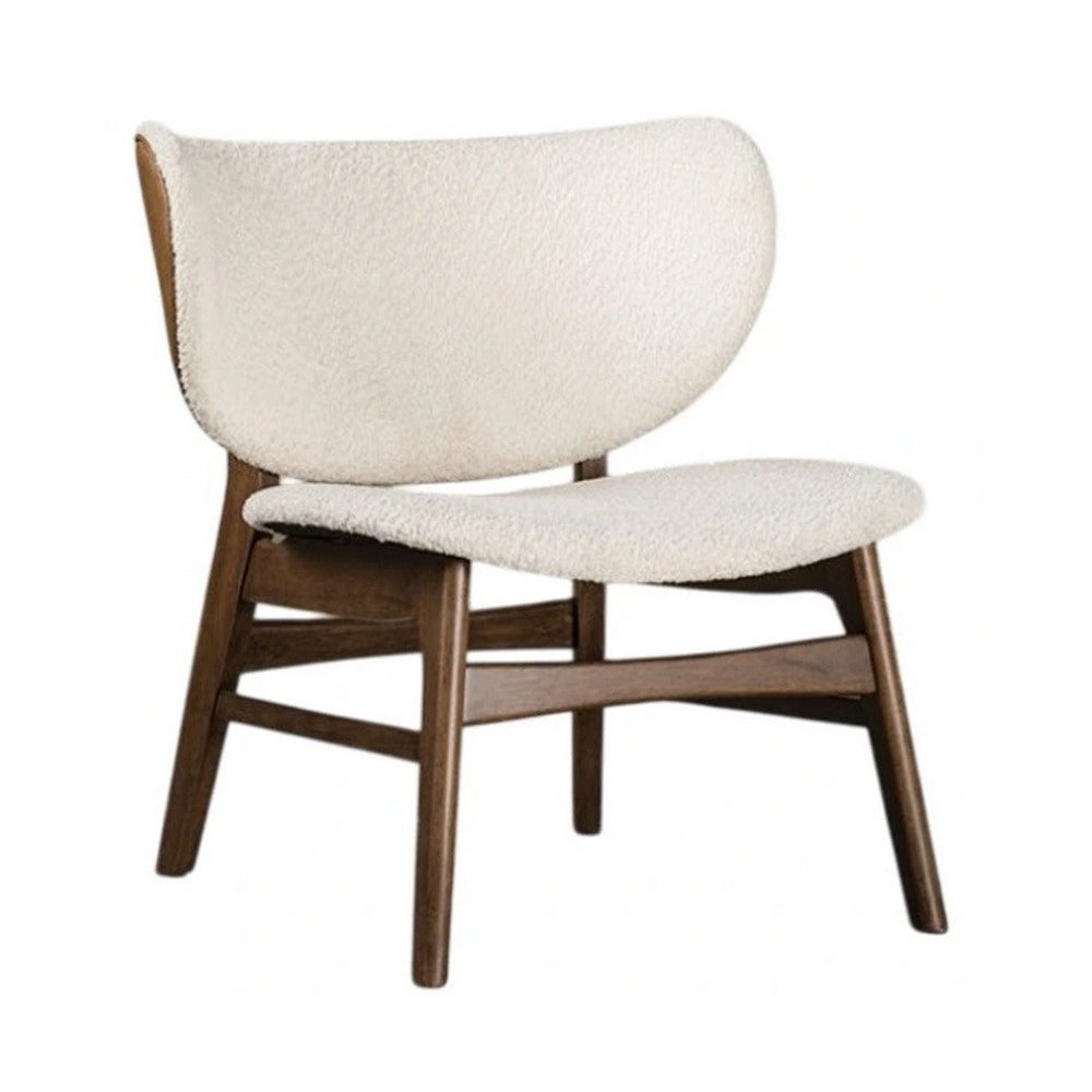 Sepy Accent Chair, Winged Back Beige Boucle Fabric, Walnut Brown Wood - BM339390
