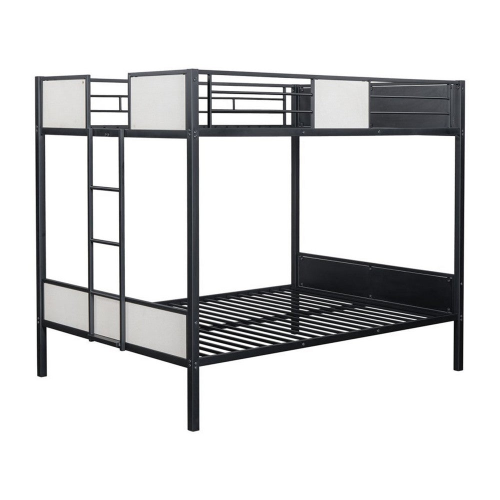 Mely Full over Full Bunk Bed, Attached Side Ladder, Black White Metal - BM339393