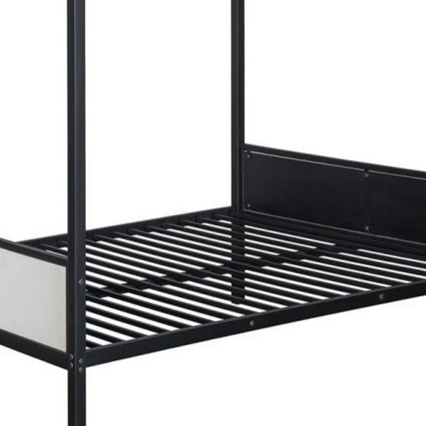 Mely Twin over Twin Bunk Bed, Attached Side Ladder, Black White Metal - BM339394