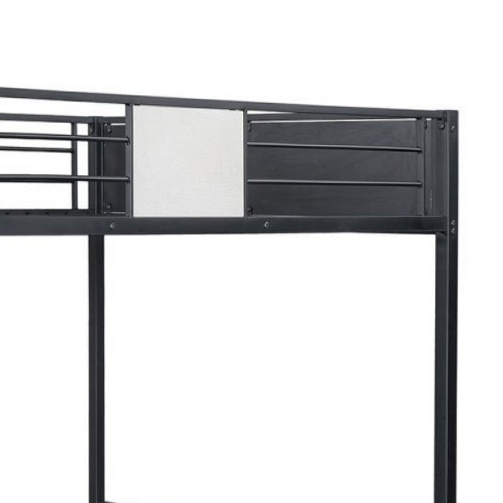 Mely Twin over Twin Bunk Bed, Attached Side Ladder, Black White Metal - BM339394