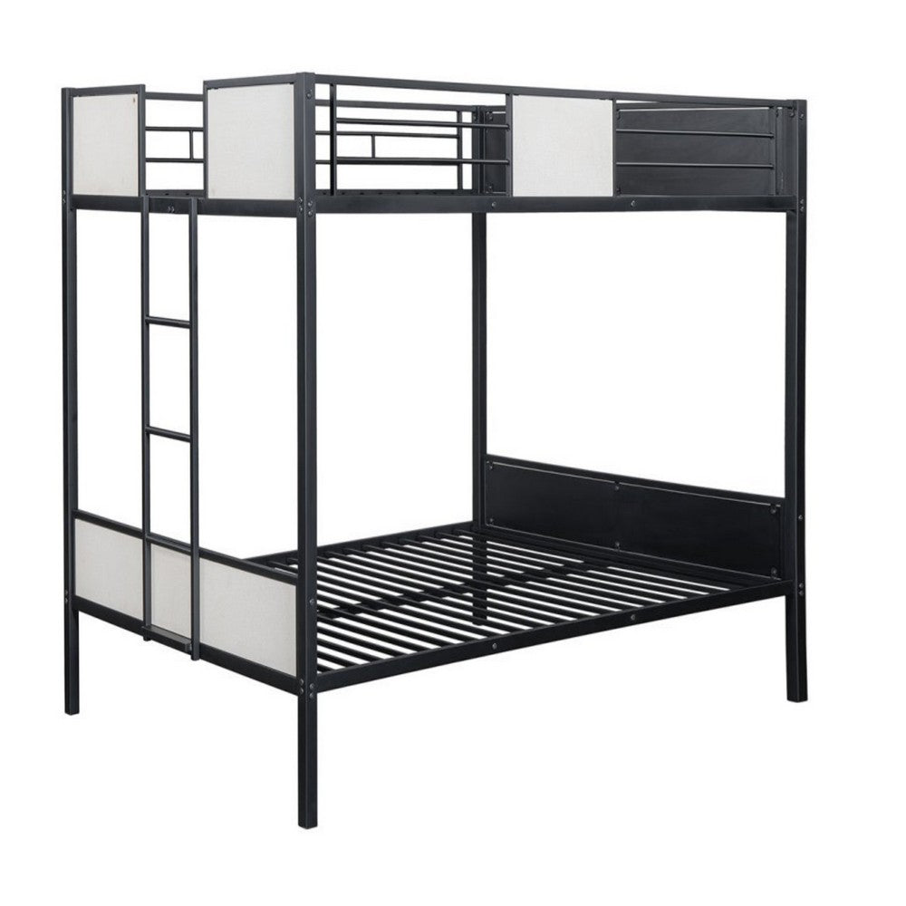 Mely Twin over Twin Bunk Bed, Attached Side Ladder, Black White Metal - BM339394