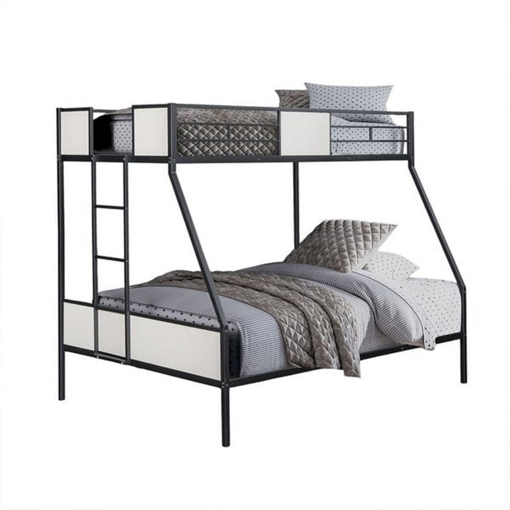 Mely Twin over Full Bunk Bed, Attached Side Ladder, Black and White Metal - BM339395