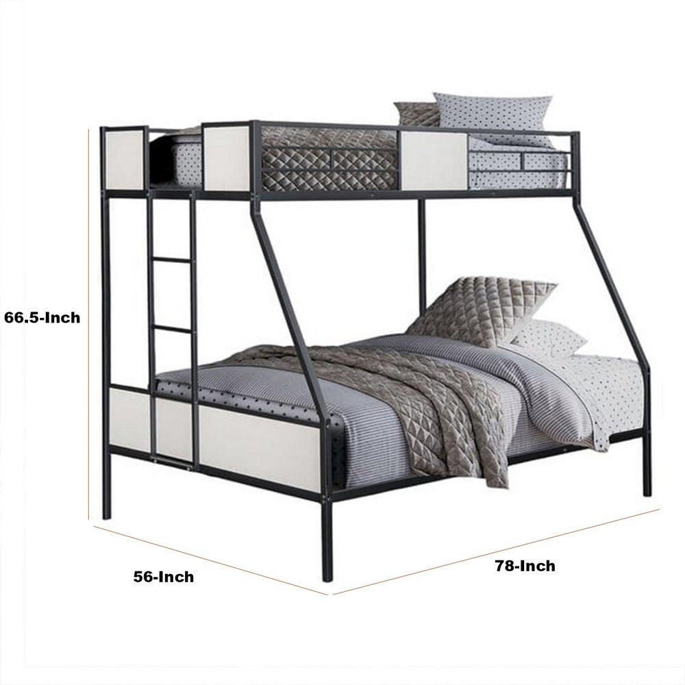 Mely Twin over Full Bunk Bed, Attached Side Ladder, Black and White Metal - BM339395
