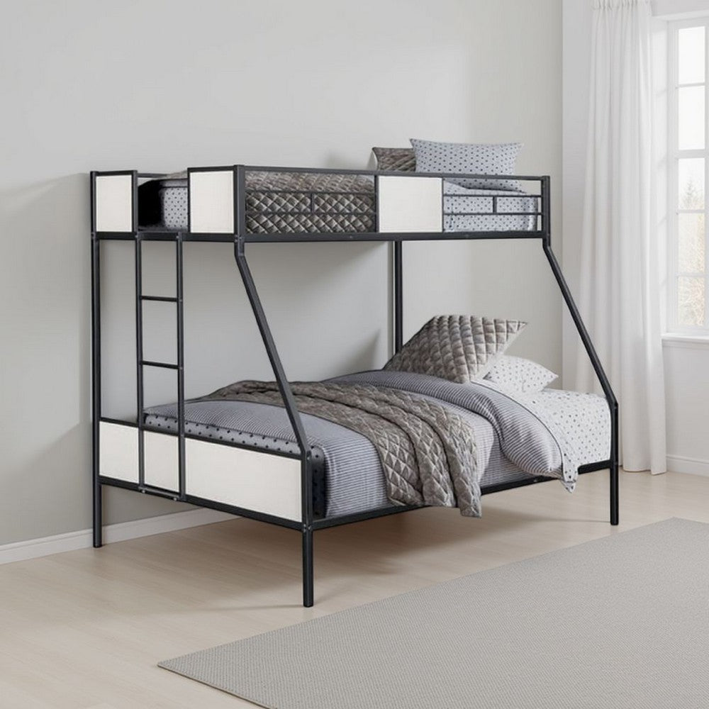 Mely Twin over Full Bunk Bed, Attached Side Ladder, Black and White Metal - BM339395