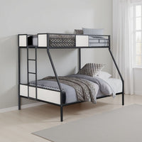 Mely Twin over Full Bunk Bed, Attached Side Ladder, Black and White Metal - BM339395