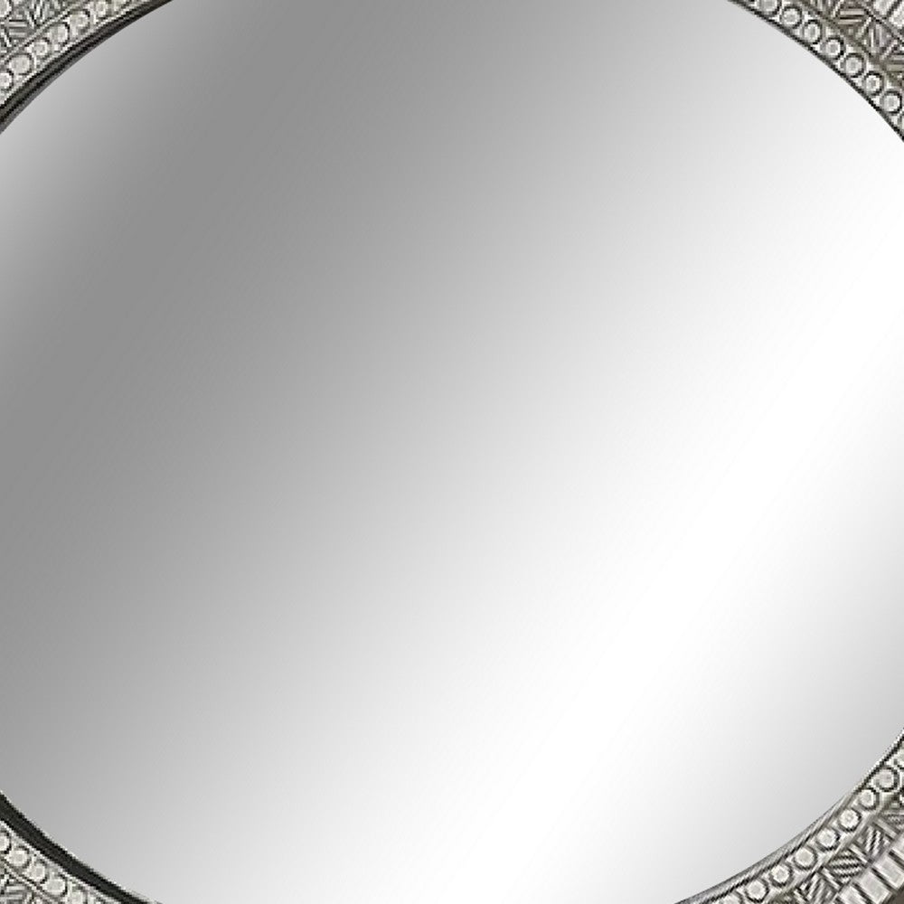 Vayn Oval Dresser Mirror, 47 Inch Champagne Silver Decorative Pattern - BM339397
