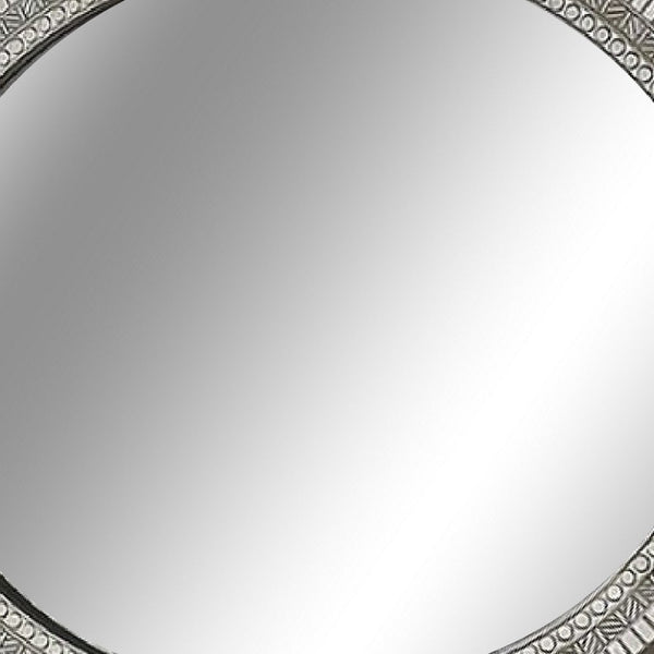 Vayn Oval Dresser Mirror, 47 Inch Champagne Silver Decorative Pattern - BM339397