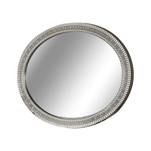 Vayn Oval Dresser Mirror, 47 Inch Champagne Silver Decorative Pattern - BM339397