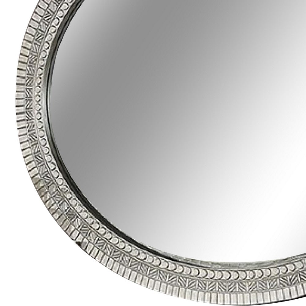Vayn Oval Dresser Mirror, 47 Inch Champagne Silver Decorative Pattern - BM339397